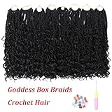 Goddess Box Braids Crochet Hair 14 Inch 8 Packs Pre-looped Bohemian Crochet Boho Box Braids With Curly Ends 3X Crochet Braids Hair for Women Synthetic Braiding Hair (14 inch, #1B)