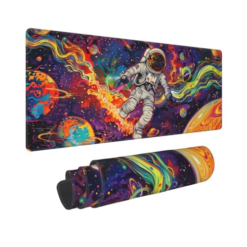 Large Gaming Mouse Pad – XL 31.5x11.8 Inch Non-Slip Surface, Mousepad for Gaming & Office Use, Durable Stitched Edges, Perfect for Mouse, Keyboard, and Desktop (Astronaut Colors The Universe)