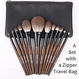 ENZO KEN Natural Goat Hair Makeup Brush Set with Case, Natural Makeup Brushes, Natural Bristle Makeup Brushes, Natural Hair Makeup Brushes Set Professional, Walnut Cosmetic Brushes Makeup Set - MONI