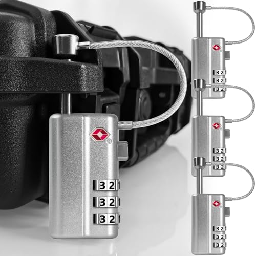 UPGRADED LAFENLIN Gun Case Lock - Adjustable Alloy Handle, TSA Approved Gun Safe Locks, High Security Cable Gun Locks, Secure Code Locks for Gun Case, Firearm Case, Toolbox, Travel Luggage, Silver -4P
