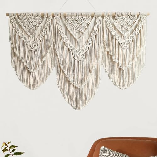 large macrame wall hanging - Boho Tapestry Macrame Wall Decor Art- Chic Bohemian Handmade Woven Tapestry Home Decoration for Bedroom Living Room Apartment Wedding Party - 43"x32" (Double-layer)