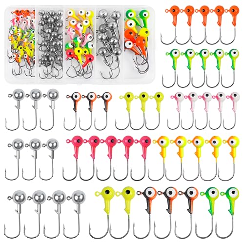 Fishing Jig Heads Hooks Set, 75pcs Assorted Round Jig Head Fishing Lures Crappie Jig Heads Hooks for Bass Trout Crappie Walleye Saltwater Freshwater Fishing Tackle