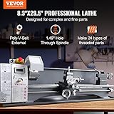 VEVOR Metal Lathe, 8.3'' x 29.5' Benchtop Metal Lathe 0-2500 RPM Continuously Variable Speed 750W Brushless Motor Metal Gears with LCD Display Metal Lathe Machine