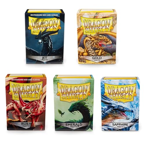 Dragon Shield Standard Size Card Sleeves Pack - Gold, Jet, Emerald, Ruby, Sapphire - MTG Ready, Guaranteed to Keep Cards in Perfect Condition - Set of 5 x 100