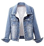 LifeShe Women's Winter Detachable Hoodie Sherpa Fur Fleece Lined Denim Jean Trucker Jacket Coat Light Blue