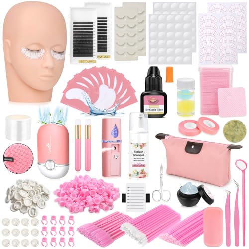Tetutor Lash Kits Extensions Kit for Beginners, Eyelash Lash Extension Kit for Beginners with Lash Mannequin Head, Lash Extension Practice Kit Starter Kit with Everything USB Fan, Lash Glue, Shampoo