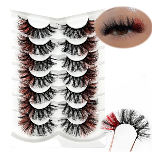 IFSOWDRA Colored Lashes Mink D Curl Color Red Lashes Strip 20mm/3D Mink Lashes Pack Wispy Dramatic Long Colorful False Eyelashes Natural Look