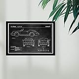 Wynwood Studio Sports Cars and Automobiles Man Cave Framed Wall Art Painting Photography Print 'Porsche 911 1990 Blueprint' Home Décor for Men in Black and White, 19x13