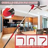 5-12 FT Extension Pole with 2 Outdoor Cobweb Brushes, 20 FT High Reach Ceiling Fan Cleaner Duster for Home, 12 FT Extendable Pole with 4 Pcs Dusting Tools, Cubweb Duster, Feather Dusters, Fan Duster