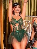 Avidlove Lingerie for Women Lace Bodysuit with Detachable Mesh Mini Skirt Push Up Teddy Lingerie Set Green Small