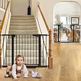 Cumbor 2 Pack 29.7-46" Baby Gate for Stairs, Mom's Choice Awards Winner-Auto Close Dog Gate for doorways, Easy Install Pressure Mounted Pet Gates indoor, Easy Walk Thru Wide Safety Gate for Dog, Black