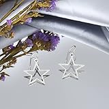 AeraVida Symmetric Shining Star Sterling Silver Celestial Dangle Earrings | Minimalist Everyday Wear | Handmade 0.87x1.38 Inch Star Earrings for Women