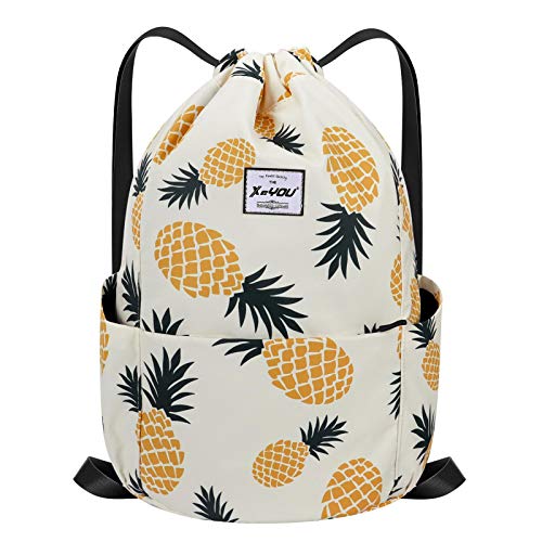 XEYOU Drawstring Sports Backpack Lightweight Gym Yoga Sackpack Shoulder Rucksack Casual Outdoor Daypack for Women and Men (Pineapple Pattern) Large