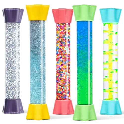Special Supplies Liquid Motion Bubbler Toy Cool Tubes 5-Pack Colorful Hourglass Timer with Droplet Movement, Bedroom, Sensory Play for Home or School