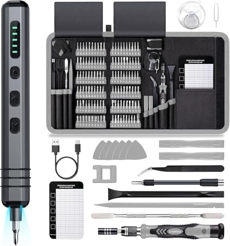 Mini Electric Screwdriver Set 140-IN-1: UnaMela Small Electric Screwdriver Cordless - 5 Torque Settings, 120 Precision Bits, LED Light, Magnetic Power Screwdriver Repair Tool Kit for PC RC Electronics
