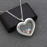 Jovivi Heart Floating Charm Memory Locket Heart Glass Pendant Necklace - 316 Stainless Steel Buckle Closure