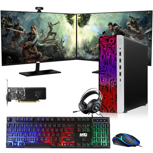 HP G3 Gaming Desktop PC, Intel Core i7 6th Gen, GT 1030 Graphics, 16GB RAM, 240GB SSD | 2TB HDD, RGB Keyboard Mouse, RGB Headphone, Webcam, New Dual MTG 24 inch Monitor Win 10 Pro (Renewed)