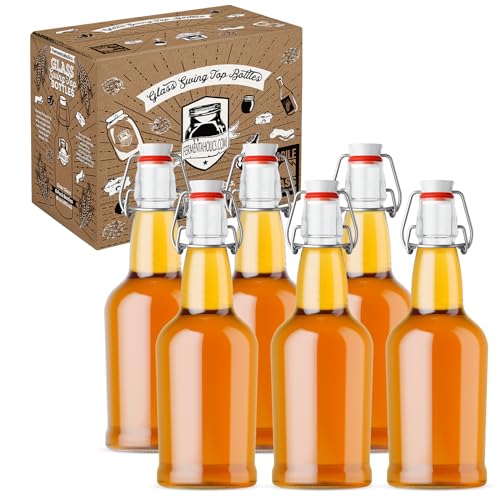 Fermentaholics 6 Pack Glass Swing Top Bottles | Flip Top Lids | Airtight, High-Pressure Tops For Bottling & Secondary Fermentation of Kombucha, Kefir, Beer, Storage, and More