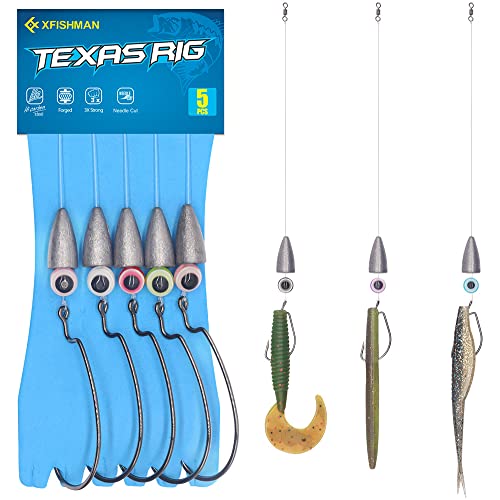Texas-Rigs-for-Bass-Fishing-Leaders-with-Weights-Hooks-Rigged-Line-Kit (#1 Hooks-3/16 oz Weight-5pcs)