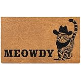 MAINEVENT Meowdy Doormat 30x17 Inch, Cat Front Door Mat, Black Cat Welcome Mats for Front Door Gift, Coir Outdoor Doormat