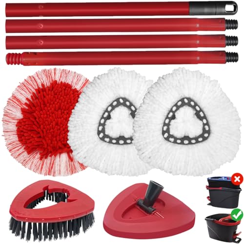 Vacushop 6 Pack Spin Mop Accessories Replacement for Vileda/o-ceda, 2 Microfiber Spin Mop Heads,1 Built-in Strong Friction Microfiber Chenille,1 Adjustable Handle,1 Base, 1 Brush