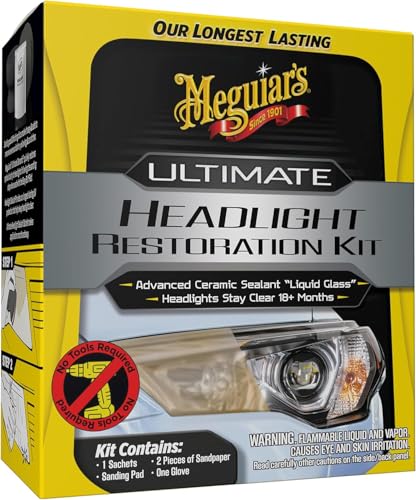 Meguiar's Ultimate Headlight Restoration Kit - The Perfect Headlight Repair Kit to Remove Yellowing and Cloudiness from Headlights - Easy to Use and Seals Headlights with 18 Plus Months of Protection