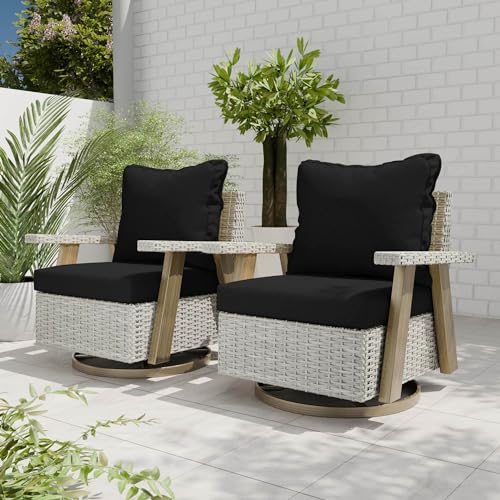 Yardsight Outdoor Swivel Rocking Chair, 360° Wicker Rcoker Patio Rattan Chair with Covered Cushion for Porch Deck Balcony Garden. (Black)