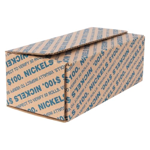 Nickel Coin Holder Box - Pack and Ship Coin Storage Box - Package of 50 - Blue and Brown - Holds 50 Rolls of Wrapped Coin - $100 Capacity