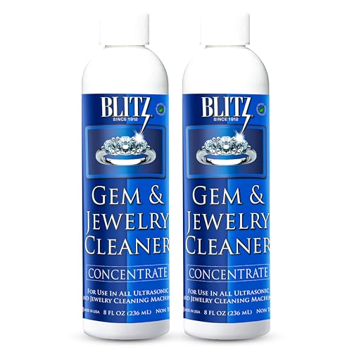 Blitz Gem & Jewelry Cleaner Liquid Concentrate for Gold, Silver, Platinum Jewelry Cleans Non-Porous, Precious & Semi-Precious Stones Non-Toxic, Non-Abrasive, Planet Friendly Made in USA 8oz (2 Pack)