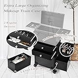 Joligrace Rolling Makeup Case, Professional Makeup Train Case, Pro Makeup Station with Hairdryer Holder, Hair Salon Trolley Suitcase Hair Stylist Beauty Travel Organizer Lockable Box with 3 Drawers