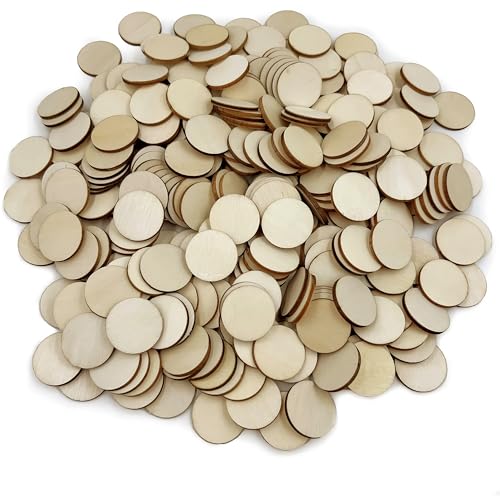 300 Pcs Unfinished Wood Circle Round Disc Blank Natural Wooden Cutout Ornaments for Decoration DIY Craft Art Supplies (Round 1 x 1 x 0.12 inches)