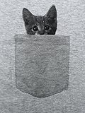 Mens Pocket Cat T Shirt Funny Printed Peeking Pet Kitten Animal Tee for Guys Mens Funny T Shirts Cat Apparel for Men Funny Animal T Shirt Novelty Tees for Light Grey L