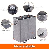 Lifewit Double Laundry Hamper with Lid and Removable Laundry Bags, Large Collapsible 2 Dividers Dirty Clothes Basket with Handles for Bedroom, Laundry Room, Closet, Bathroom, College, Grey