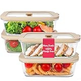 Non-Toxic 35 Oz (4.4 Cup) Glass Storage Containers with Lids – Plastic Free Meal Prep Containers for Lunch, Airtight Food Storage, Microwave and Freezer Safe, 4 Pack - Ziruma