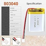 LJHLR 3.7V 1000mAh 803040 Lipo Battery Rechargeable Lithium Polymer Ion Battery Pack with JST Connector