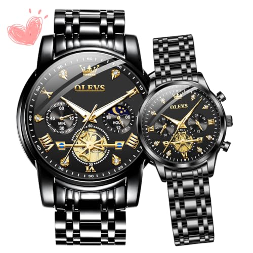 OLEVS Watches for Couple Couple Matching His and Her Set Valentines Watches Men and Women Couple Wrist Watch Lovers Wedding Romantic Gifts Set of 2