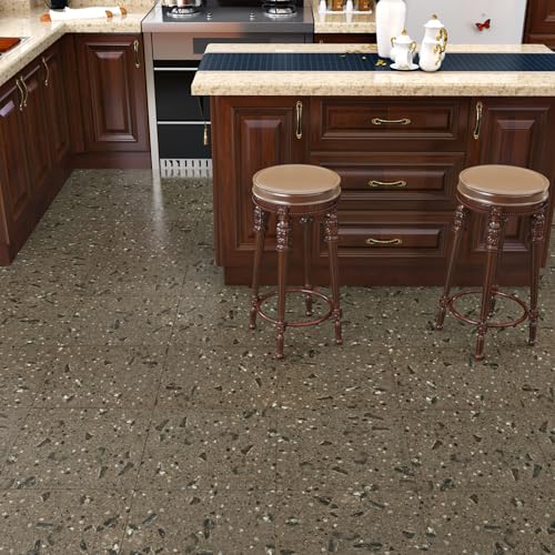 30-Pack Brown Terrazzo Peel and Stick Floor Tile Tan Granite Stick On Tiles Laminate Flooring for Kitchen Bathroom Tile Marble Peel and Stick Floor Tile Temporary Flooring for Renters, 12” X 12”