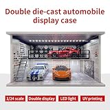 Malamfans 1/24 Scale die-cast Model car Display case with LED Light and Clear Acrylic Cover, Double Layer with 4 Parking Spaces, White