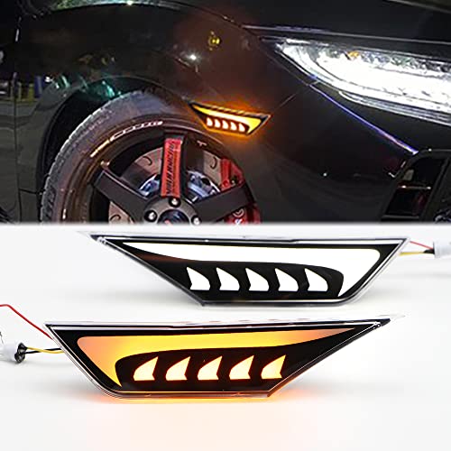 Dreamseek LED Side Marker Light for 10th Gen Honda Civic 2016 2017 2018 2019 2020 2021 2022 Indicator Driving Fender Lamp with Dynamic Sequential Turn Signal Flame Type