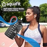 AQUAFIT 64 oz Water Bottle with Time Marker - Straw & Chug Lid - BPA Free Half Gallon Water Bottle, Big Water Bottle with Straw, Gym Water Bottle with Handle, Gallon Water Jug (Gray, 64 Ounces)