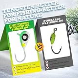 LUCKYFISHING Tungsten Ice Fishing Jigs Ice Fishing Lures Glow in Dark 1/16oz (1.85g) Crappie Lures Ice Fishing Gear for Panfish Walleye Crappie Ice Fishing Gift 60pcs Ice Fishing Kit