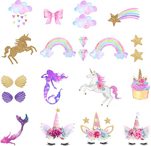 Unicorn Iron-On Transfer Iron Patches Rainbow Iron On Patches Mermaid Patches Eco-Friendly Material Set of 21 for DIY Decorative