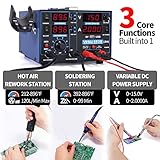 YIHUA 853D 2A USB SMD Hot Air Rework Soldering Iron Station, DC Power Supply 0-15V 0-2A with 5V USB Charging Port and 35 Volt DC Voltage Test Meter