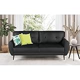 VAMEPOLE Sofa Couch, 60" Loveseat Sofa for Living Room, Mid Century Mini Black Couch, Tufted Leather Love Seat Furniture, Comfy Office Sofa 2 Seat, Small Couches for Small Spaces, Bedroom, Apartment