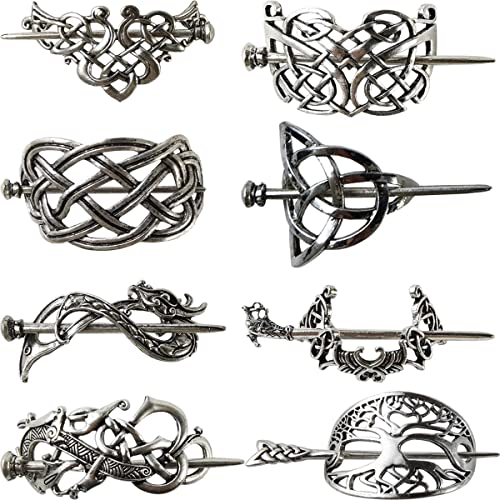 GXXMEI 8PCS Hair Clips, Viking Celtic Hair Sticks, Celtic Knot Hairpin, Retro Silver Vintage Metal Hair Barrette, Viking Jewelry Clip, Minimalist Hair Accessories for Women and Girls