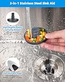 Hibbent 2 Pack Upgraded 3 in 1 Kitchen Sink Drain Strainer and Stopper Combo, Stainless Steel Metal Pop Up Sink Stopper, Anti-Clogging Basket Strainer with Handle for US Standard 3-1/2 Inch Drain