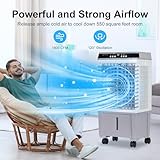 Uthfy Swamp Cooler Air Conditioner, Evaporative Air Cooler with 5.3 Gallon Water Tank, 4 Ice Box, Remote, 12H Timer, 120°Oscillation, Portable Cooling Fan with 3 Speeds for Bedroom Home Office