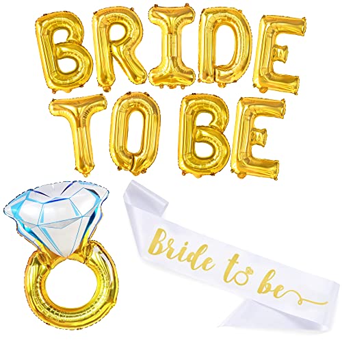 KatchOn Gold Bride To Be Balloons Set - 32 Inch | Gold Balloons, Bachelorette Party Decorations | Engagement Ring Balloon, Bride To Be Sash, Bridal Shower Decorations