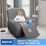 MAXIJIN Oversized Recliner Covers That Stay in Place 4 Pieces Stretch Large Recliner Chair Covers Jacquard Dogs Cats Proof Reclining Slipcovers with Elastic Bottom (XL Recliner, Light Gray)