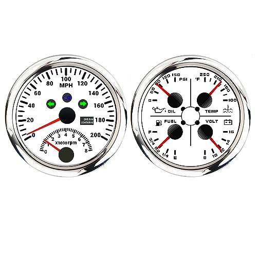 ELING 2 Gauge Set 85mm 2in1 Multi-Function Gauge Speedometer GPS 0-200MPH Tachometer 8000RPM Fuel Level Water Temperature 100-250℉ Oil Pressure Voltmeter 12V for Racing Motorcycle Boat